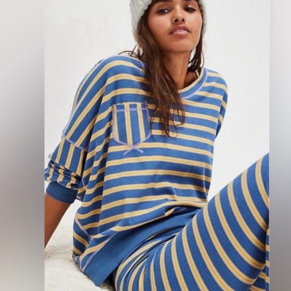 Intimately By Free People Make it Happen Pullover - Color: Blue / Yellow